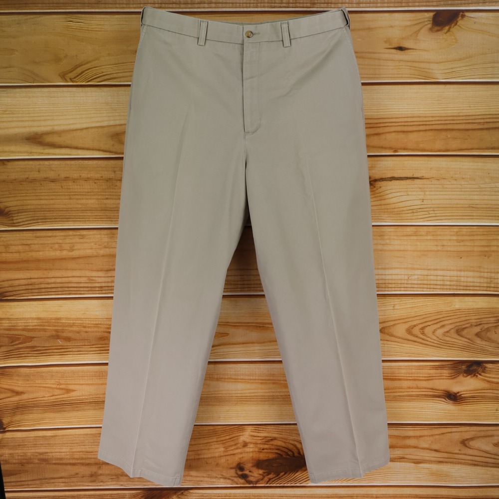 Croft & Barrow Khaki Pants Mens 38x30 Beige Brown Cotton Flat Front Straight Leg